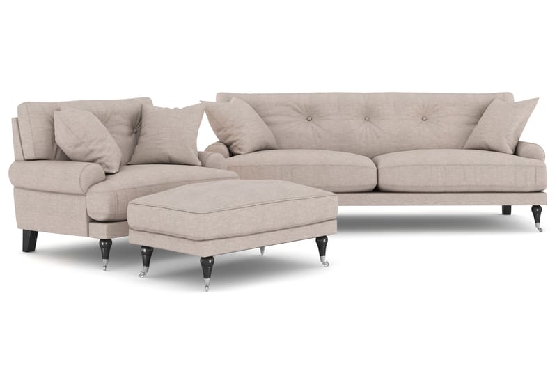Andrew Soffgrupp 2-sits Soffa + Fåtölj + Fotpall i Tyg - Beige - Möbler - Soffa - Soffgrupp - Howard soffgrupp