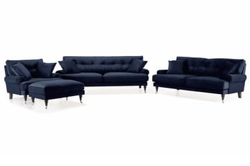 Andrew Soffgrupp 3-sits + 2-sits Soffa + Fåtölj + Fotpall i Sammet