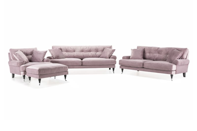 Andrew Soffgrupp 3-sits + 2-sits Soffa + Fåtölj + Fotpall i Sammet - Lila - Möbler - Soffa - Soffgrupp - Howard soffgrupp