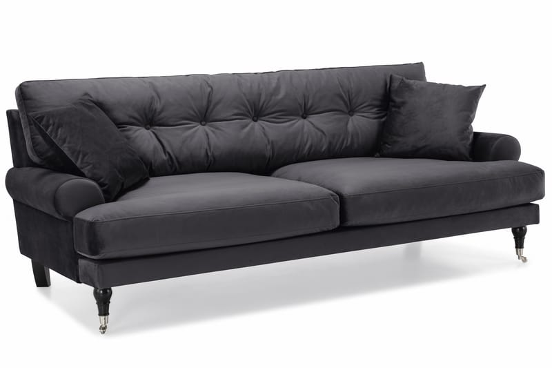 Andrew Soffgrupp 3-sits + 2-sits Soffa + Fåtölj + Fotpall i Sammet - Mörkgrå - Möbler - Soffa - Soffgrupp - Howard soffgrupp