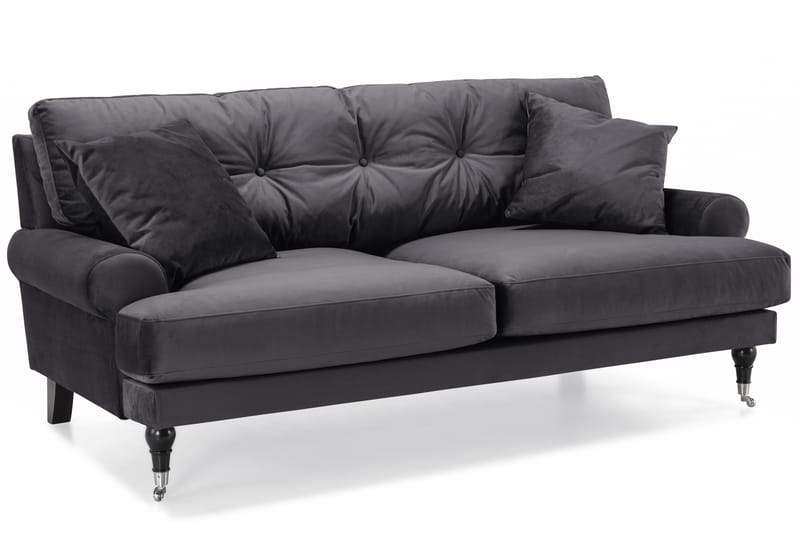 Andrew Soffgrupp 3-sits + 2-sits Soffa + Fåtölj + Fotpall i Sammet - Mörkgrå - Möbler - Soffa - Soffgrupp - Howard soffgrupp