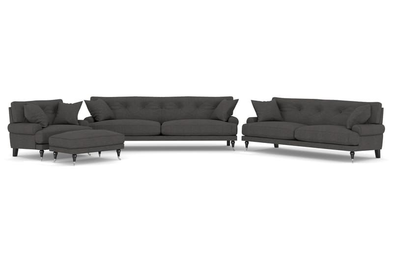 Andrew Soffgrupp 3-sits + 2-sits Soffa + Fåtölj + Fotpall i Tyg - Mörkgrå - Möbler - Soffa - Soffgrupp - Howard soffgrupp