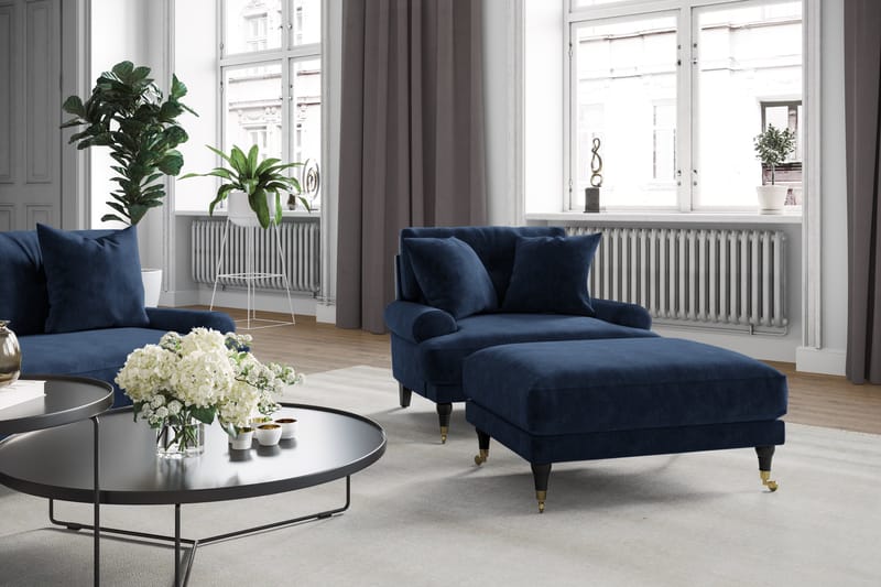 Andrew Soffgrupp 3-sits Soffa + Fåtölj + Fotpall i Sammet - Blå - Möbler - Soffa - Soffgrupp - Howard soffgrupp