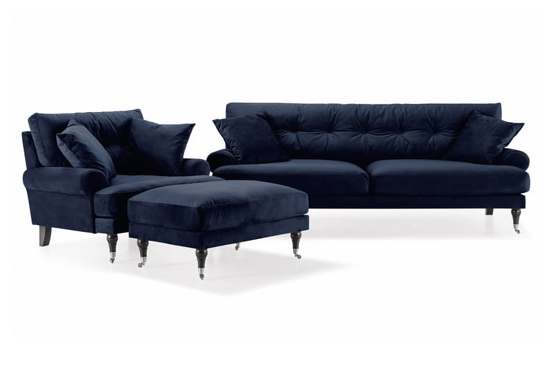 Andrew Soffgrupp 3-sits Soffa + Fåtölj + Fotpall i Sammet - Blå - Möbler - Soffa - Soffgrupp - Howard soffgrupp