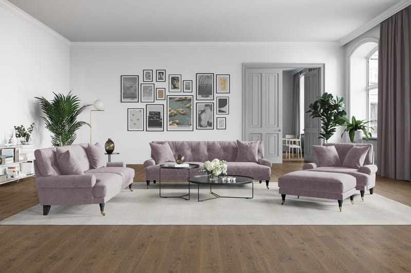 Andrew Soffgrupp 3-sits Soffa + Fåtölj + Fotpall i Sammet - Lila - Möbler - Soffa - Soffgrupp - Howard soffgrupp