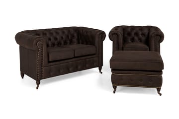 Chesterfield Deluxe Soffgrupp 2-sits+Fåtölj+Fotpall