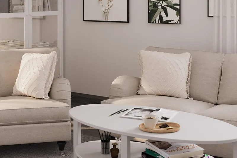 Howard Classic Soffgrupp 2-sits + Liten 2-sits Soffa + Fåtölj + Fotpall i Tyg - Beige - Möbler - Soffa - Soffgrupp - Howard soffgrupp