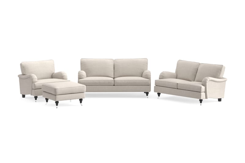 Howard Classic Soffgrupp 2-sits + Liten 2-sits Soffa + Fåtölj + Fotpall i Tyg, Beige