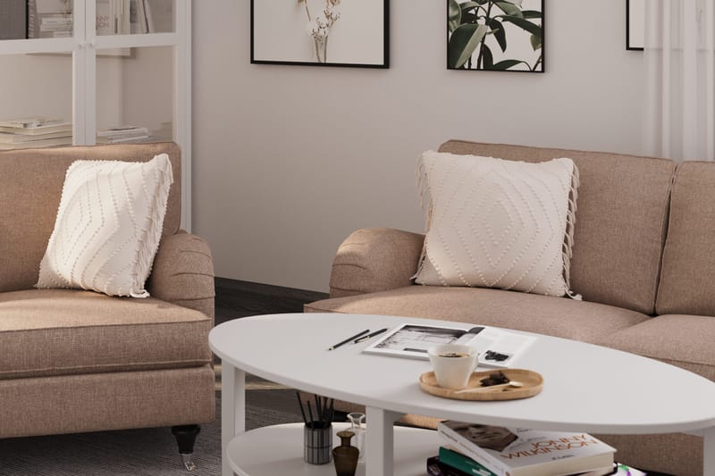 Howard Classic Soffgrupp 2-sits + Liten 2-sits Soffa + Fåtölj + Fotpall i Tyg - Mörkbeige - Möbler - Soffa - Soffgrupp - Howard soffgrupp