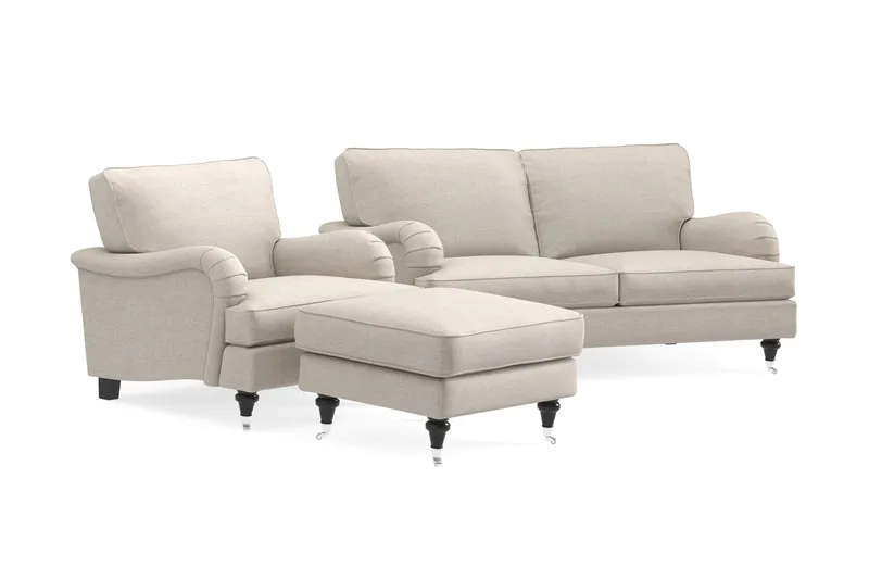 Howard Classic Soffgrupp 2-sits Soffa + Fåtölj + Fotpall i Tyg - Beige - Möbler - Soffa - Soffgrupp - Howard soffgrupp