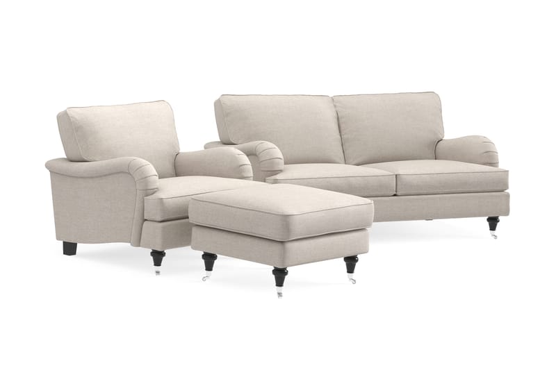 Howard Classic Soffgrupp 2-sits Soffa + Fåtölj + Fotpall i Tyg - Beige - Möbler - Soffa - Soffgrupp - Howard soffgrupp