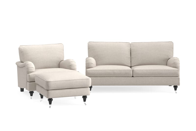 Howard Classic Soffgrupp 2-sits Soffa + Fåtölj + Fotpall i Tyg - Beige - Möbler - Soffa - Soffgrupp - Howard soffgrupp