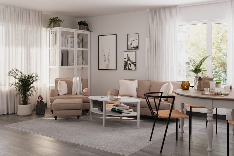 Howard Classic Soffgrupp 2-sits Soffa + Fåtölj + Fotpall i Tyg - Mörkbeige - Möbler - Soffa - Soffgrupp - Howard soffgrupp