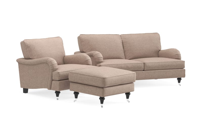 Howard Classic Soffgrupp 2-sits Soffa + Fåtölj + Fotpall i Tyg - Mörkbeige - Möbler - Soffa - Soffgrupp - Howard soffgrupp
