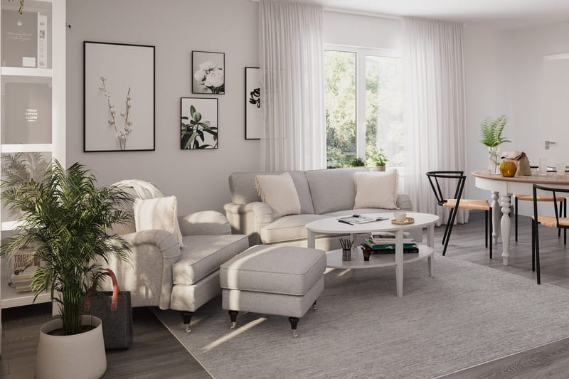 Howard Classic Soffgrupp 2-sits Soffa + Fåtölj + Fotpall i Tyg - Grå - Möbler - Soffa - Soffgrupp - Howard soffgrupp
