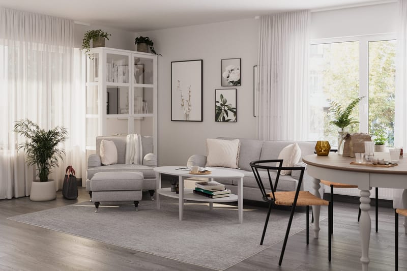 Howard Classic Soffgrupp 2-sits Soffa + Fåtölj + Fotpall i Tyg - Grå - Möbler - Soffa - Soffgrupp - Howard soffgrupp