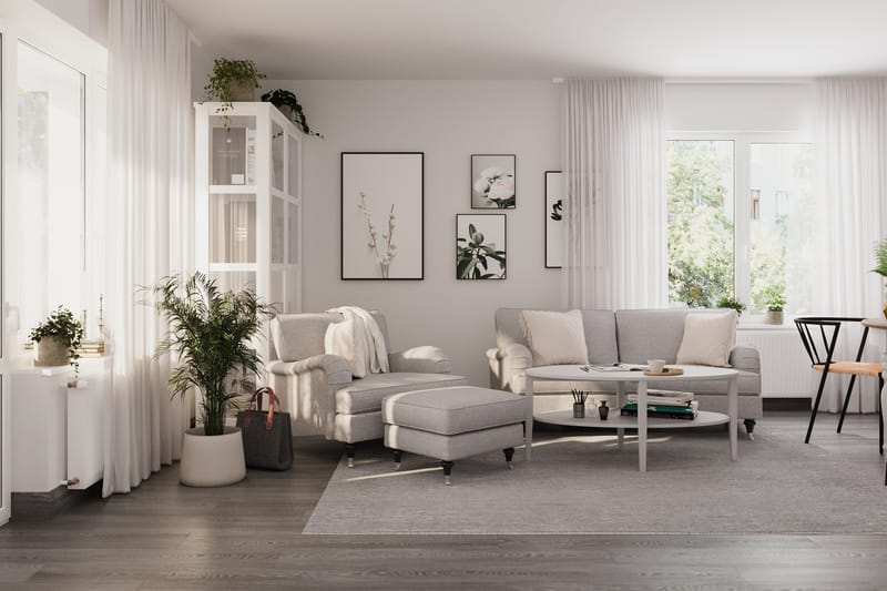 Howard Classic Soffgrupp 2-sits Svängd Soffa + Fåtölj + Fotpall i Tyg - Grå - Möbler - Soffa - Soffgrupp - Howard soffgrupp