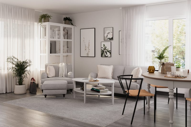 Howard Classic Soffgrupp 2-sits Svängd Soffa + Fåtölj + Fotpall i Tyg - Grå - Möbler - Soffa - Soffgrupp - Howard soffgrupp