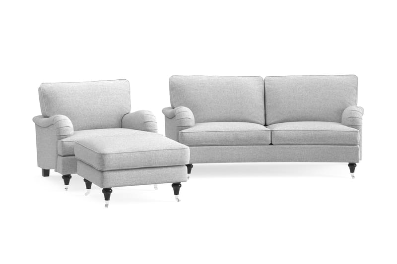 Howard Classic Soffgrupp 2-sits Svängd Soffa + Fåtölj + Fotpall i Tyg - Grå - Möbler - Soffa - Soffgrupp - Howard soffgrupp