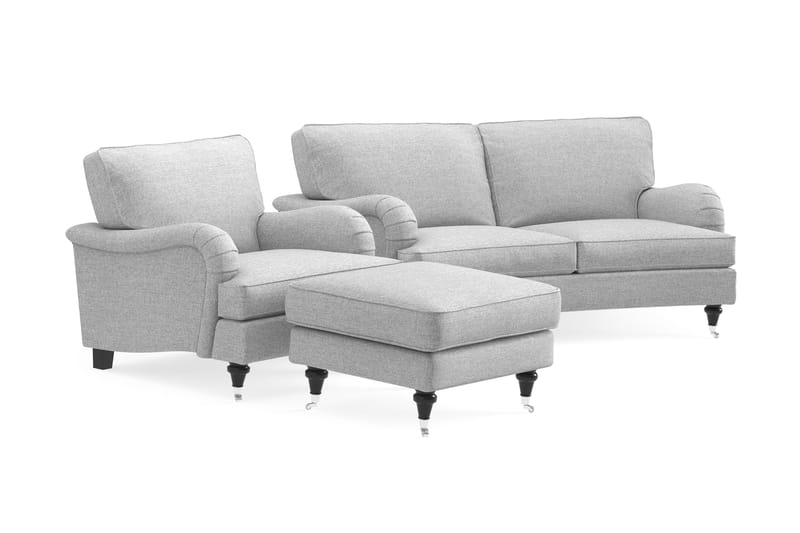 Howard Classic Soffgrupp 2-sits Svängd Soffa + Fåtölj + Fotpall i Tyg - Grå - Möbler - Soffa - Soffgrupp - Howard soffgrupp