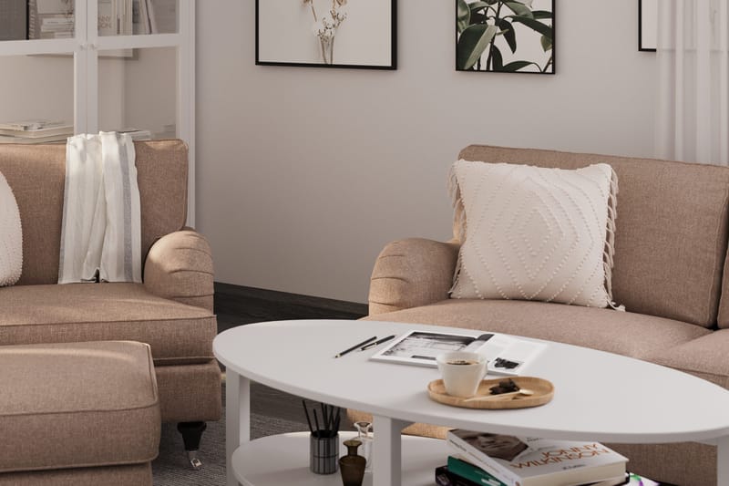 Howard Classic Soffgrupp 2-sits Svängd Soffa + Fåtölj + Fotpall i Tyg - Mörkbeige - Möbler - Soffa - Soffgrupp - Howard soffgrupp