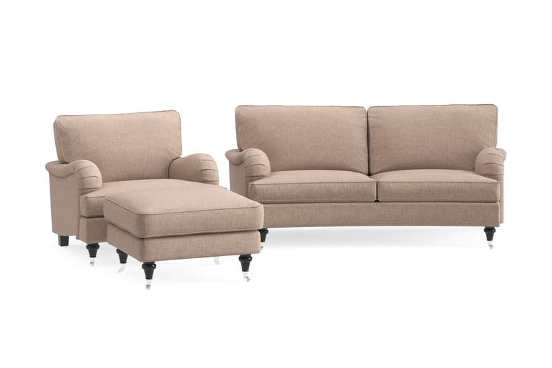 Howard Classic Soffgrupp 2-sits Svängd Soffa + Fåtölj + Fotpall i Tyg - Mörkbeige - Möbler - Soffa - Soffgrupp - Howard soffgrupp