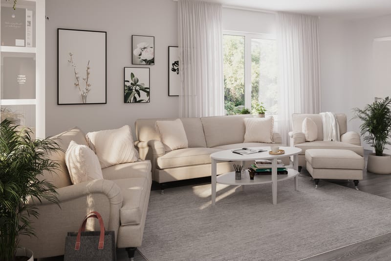 Howard Classic Soffgrupp 3-sits + 2-sits Soffa + Fåtölj + Fotpall i Tyg - Beige - Möbler - Soffa - Soffgrupp - Howard soffgrupp