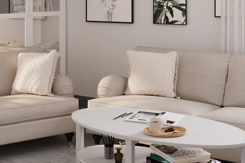 Howard Classic Soffgrupp 3-sits + 2-sits Soffa + Fåtölj + Fotpall i Tyg - Beige - Möbler - Soffa - Soffgrupp - Howard soffgrupp