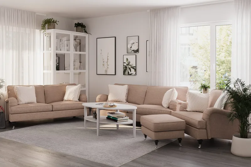 Howard Classic Soffgrupp 3-sits + 2-sits Soffa + Fåtölj + Fotpall i Tyg - Mörkbeige - Möbler - Soffa - Soffgrupp - Howard soffgrupp