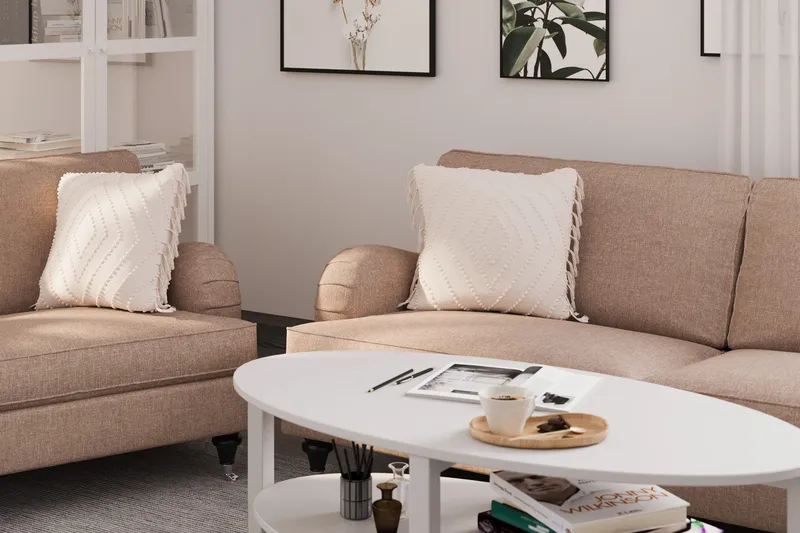 Howard Classic Soffgrupp 3-sits + 2-sits Soffa + Fåtölj + Fotpall i Tyg - Mörkbeige - Möbler - Soffa - Soffgrupp - Howard soffgrupp