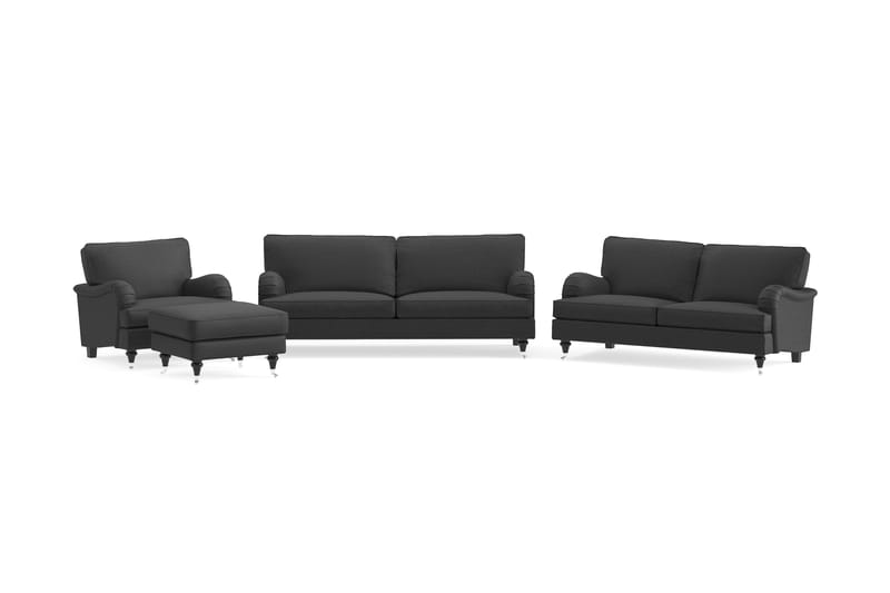 Howard Classic Soffgrupp 3-sits + 2-sits Soffa + Fåtölj + Fotpall i Tyg - Mörkgrå - Möbler - Soffa - Soffgrupp - Howard soffgrupp