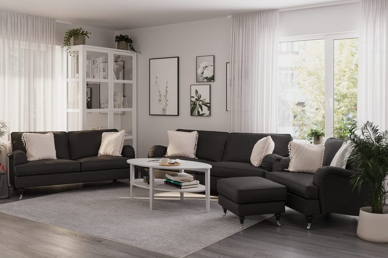 Howard Classic Soffgrupp 3-sits + 2-sits Soffa + Fåtölj + Fotpall i Tyg - Mörkgrå - Möbler - Soffa - Soffgrupp - Howard soffgrupp