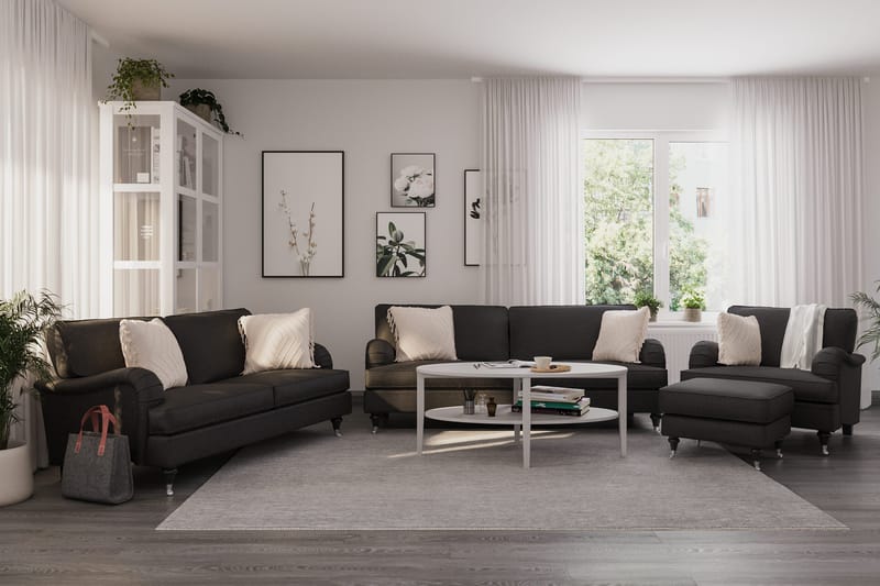 Howard Classic Soffgrupp 3-sits + 2-sits Soffa + Fåtölj + Fotpall i Tyg - Mörkgrå - Möbler - Soffa - Soffgrupp - Howard soffgrupp