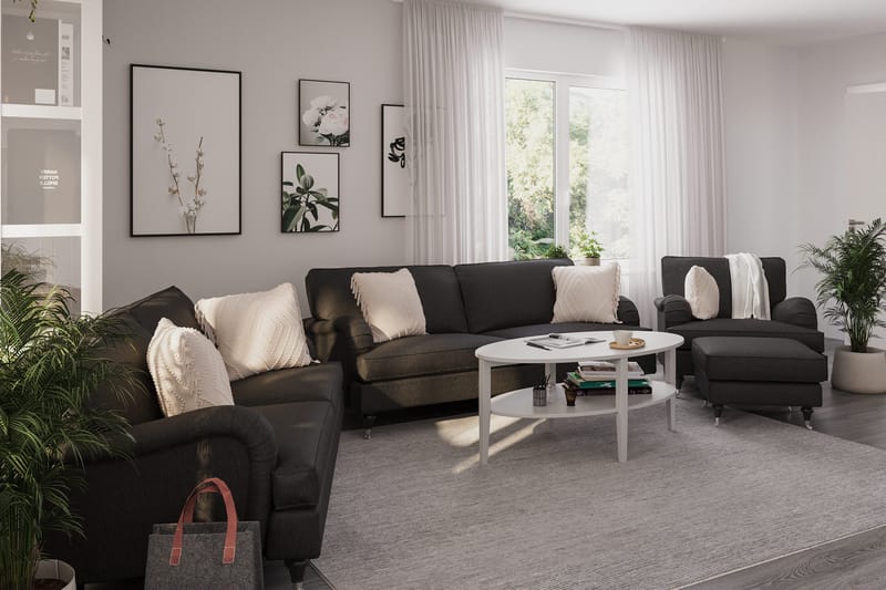 Howard Classic Soffgrupp 3-sits + 2-sits Soffa + Fåtölj + Fotpall i Tyg - Mörkgrå - Möbler - Soffa - Soffgrupp - Howard soffgrupp