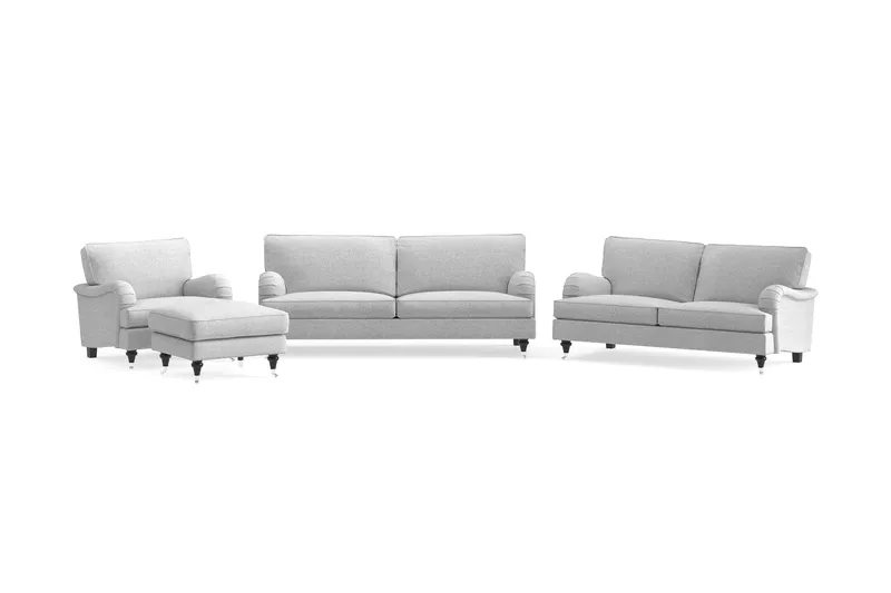 Howard Classic Soffgrupp 3-sits + 2-sits Soffa + Fåtölj + Fotpall i Tyg, Grå