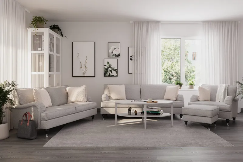 Howard Classic Soffgrupp 3-sits + 2-sits Soffa + Fåtölj i Tyg - Grå - Möbler - Soffa - Soffgrupp - Howard soffgrupp