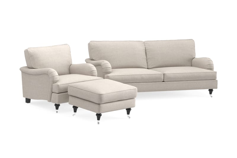 Howard Classic Soffgrupp 3-sits Soffa + Fåtölj + Fotpall i Tyg - Beige - Möbler - Soffa - Soffgrupp - Howard soffgrupp