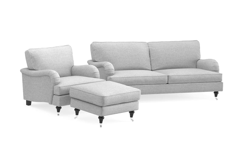Howard Classic Soffgrupp 3-sits Soffa + Fåtölj + Fotpall i Tyg - Grå - Möbler - Soffa - Soffgrupp - Howard soffgrupp