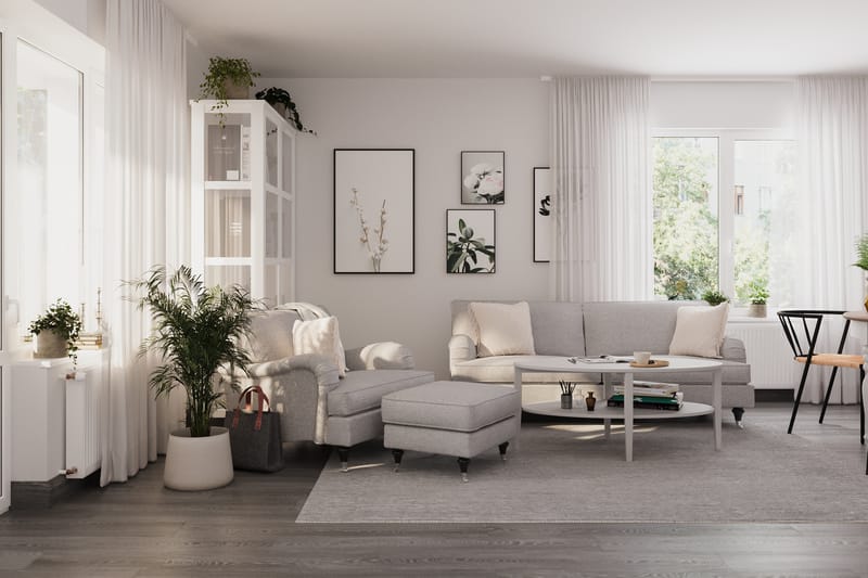 Howard Classic Soffgrupp 3-sits Soffa + Fåtölj + Fotpall i Tyg - Grå - Möbler - Soffa - Soffgrupp - Howard soffgrupp