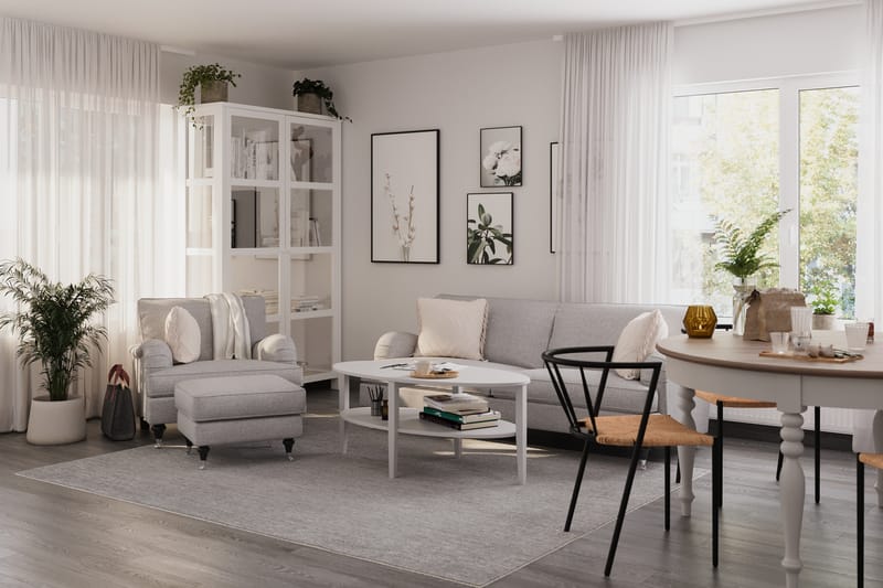 Howard Classic Soffgrupp 3-sits Soffa + Fåtölj + Fotpall i Tyg - Grå - Möbler - Soffa - Soffgrupp - Howard soffgrupp