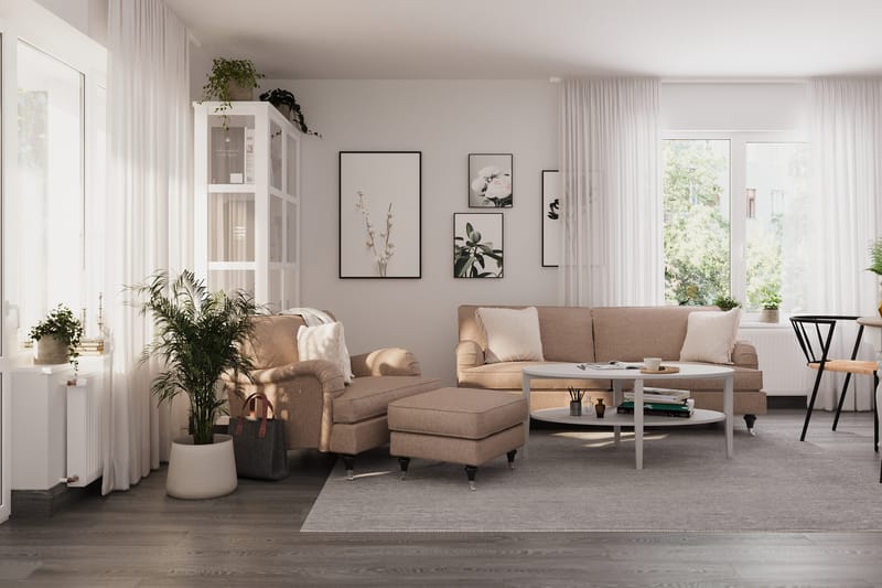 Howard Classic Soffgrupp 3-sits Soffa + Fåtölj + Fotpall i Tyg - Mörkbeige - Möbler - Soffa - Soffgrupp - Howard soffgrupp