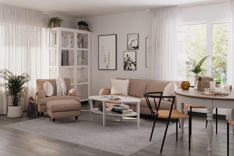Howard Classic Soffgrupp 3-sits Soffa + Fåtölj + Fotpall i Tyg - Mörkbeige - Möbler - Soffa - Soffgrupp - Howard soffgrupp