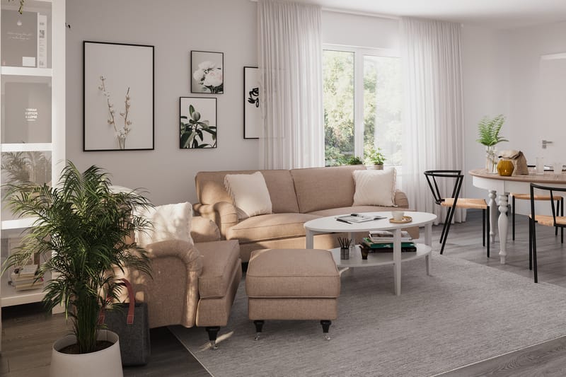 Howard Classic Soffgrupp 3-sits Soffa + Fåtölj + Fotpall i Tyg - Mörkbeige - Möbler - Soffa - Soffgrupp - Howard soffgrupp