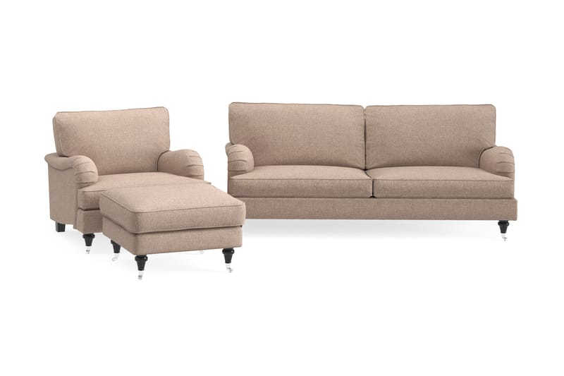 Howard Classic Soffgrupp 3-sits Soffa + Fåtölj + Fotpall i Tyg - Mörkbeige - Möbler - Soffa - Soffgrupp - Howard soffgrupp