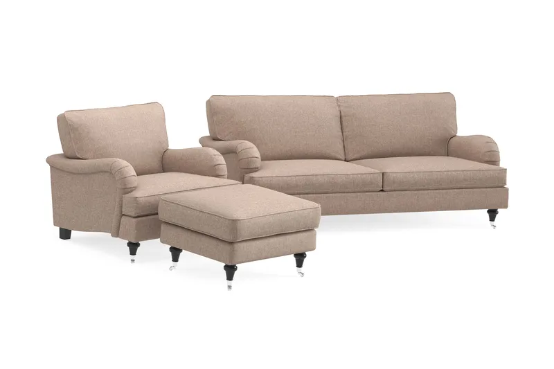 Howard Classic Soffgrupp 3-sits Soffa + Fåtölj + Fotpall i Tyg - Mörkbeige - Möbler - Soffa - Soffgrupp - Howard soffgrupp