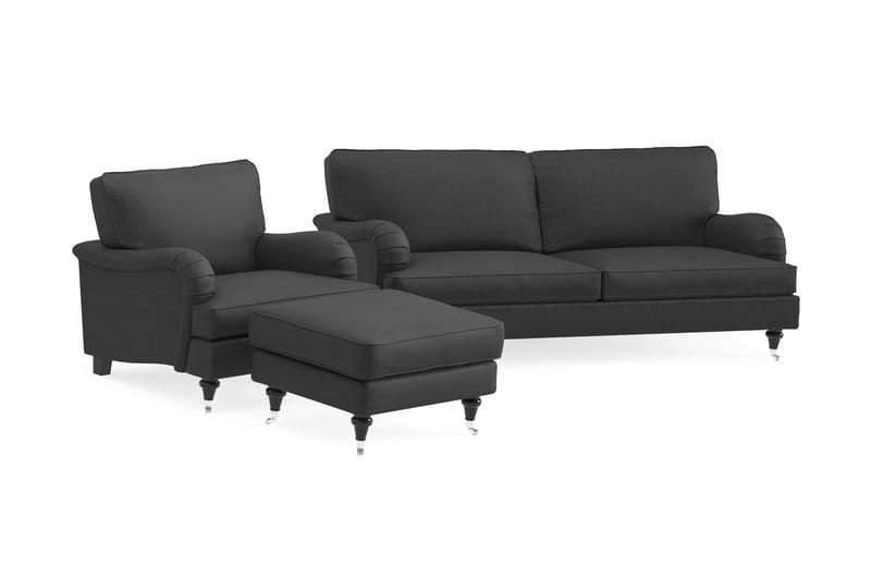 Howard Classic Soffgrupp 3-sits Soffa + Fåtölj + Fotpall i Tyg - Mörkgrå - Möbler - Soffa - Soffgrupp - Howard soffgrupp