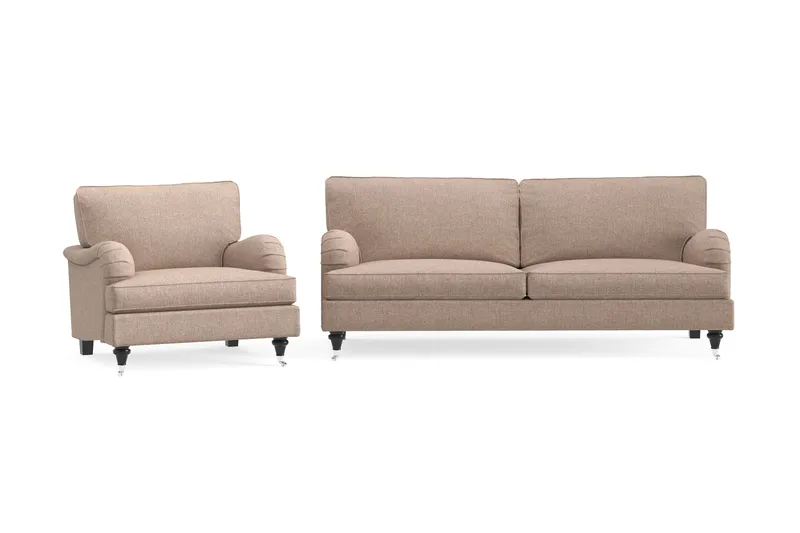 Howard Classic Soffgrupp 3-sits Soffa + Fåtölj i Tyg, Mörkbeige