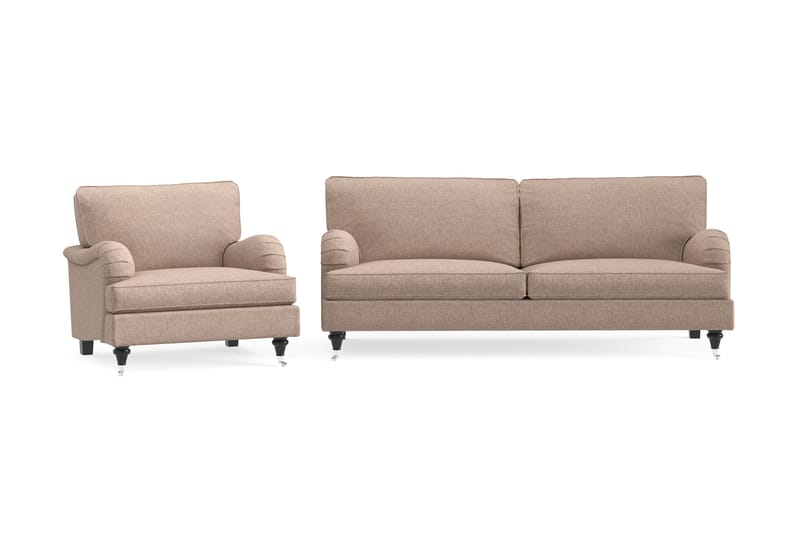 Howard Classic Soffgrupp 3-sits Soffa + Fåtölj i Tyg, Mörkbeige