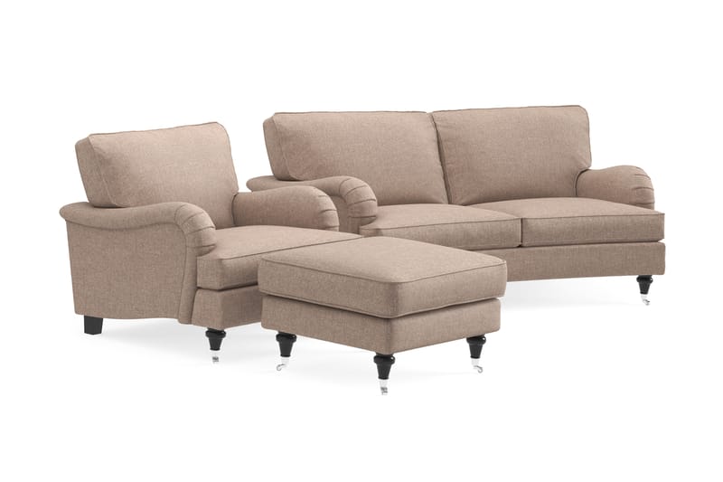 Howard Classic Soffgrupp Svängd 2-sits+Fåtölj+Fotpall - Mörkbeige - Möbler - Soffa - Soffgrupp - Howard soffgrupp