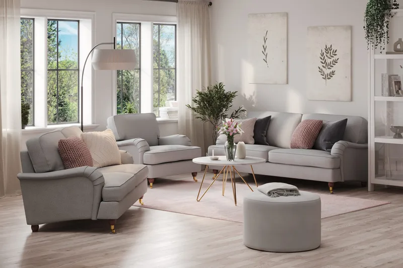 Howard Lyx Soffgrupp 3-sits + 2-sits Soffa + Fåtölj i Tyg - Ljusgrå - Möbler - Soffa - Soffgrupp - Howard soffgrupp